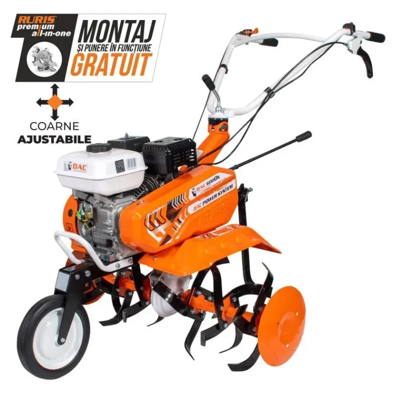 motosapa-semiprofesionala-DAC-6000K-1 Motosapa pe benzina Ruris DAC 6000K, putere 7 CP, 208 CC, 4 timpi, 2+1 viteze, 83 cm latime lucru, 29 cm adancime lucru, contine: freze + roata