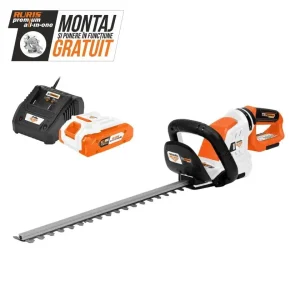 Foarfecă electrică pe acumulator pentru tuns gard viu RURIS 4024e Power Alfa UP (conține acumulator + încărcător), 20 V, 4 Ah, 450 mm lungime lamă, 16 mm diametru tăiere