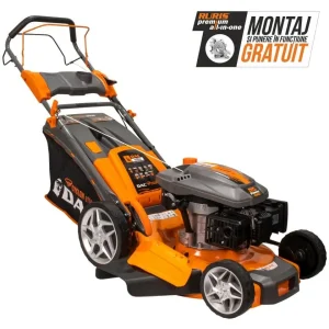 Mașină de tuns gazon/iarbă pe benzină RURIS DAC 150XL, putere 5 CP, 173 CC, 4 timpi, 52 cm lățime lucru, 5 trepte de tăiere, înălțime tăiere 25–65 mm, sac colector 55 L, mulcire, autocurăţare