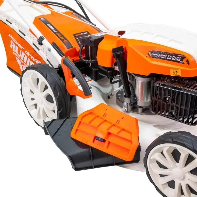 masina-de-tuns-gazon-iarba-pe-benzina-RURIS-RX441S-putere-5-7-CP-11 Mașină de tuns gazon/iarbă autopropulsată pe benzină RURIS RX441S, putere 5.7 CP, 196 CC, 4 timpi, 50.8 cm lățime lucru, 25–75 mm înălțime lucru, carcasă metal, 65 L sac colector, rezervor 1 L