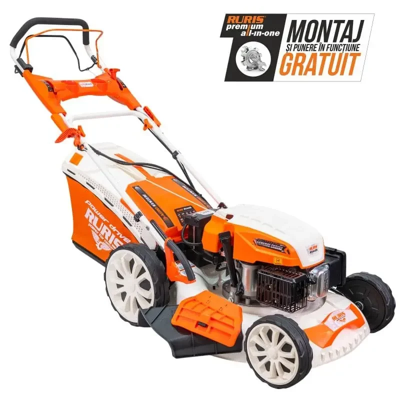 masina-de-tuns-gazon-iarba-pe-benzina-RURIS-RX441S-putere-5-7-CP-12 Mașină de tuns gazon/iarbă autopropulsată pe benzină RURIS RX441S, putere 5.7 CP, 196 CC, 4 timpi, 50.8 cm lățime lucru, 25–75 mm înălțime lucru, carcasă metal, 65 L sac colector, rezervor 1 L