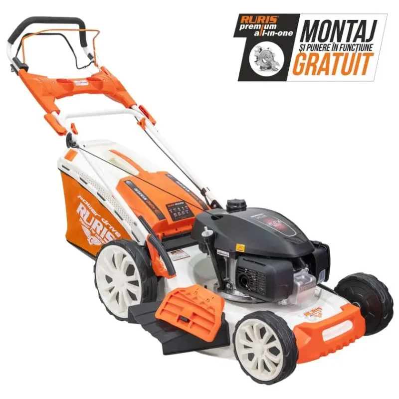 masina-de-tuns-gazon-iarba-pe-benzina-RURIS-RX555S-putere-5-2-CP-12 Mașină de tuns gazon/iarbă autopropulsată pe benzină RURIS RX555S, putere 5.2 CP, 202 CC, 4 timpi, 53 cm lățime lucru, 25–75 mm înălțime lucru, funcție mulcire, 65 L sac colector, rezervor 0.9 L