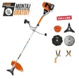 Motocoasă de tuns gazon/iarbă pe benzină Ruris DAC 510, putere 3.5 CP, 62 CC, motor TEZ, 2 timpi, diametru tăiere 21 cm, conține: bobină fir + disc 3 lame + disc 8 dinți + disc 80 dinți Vidia