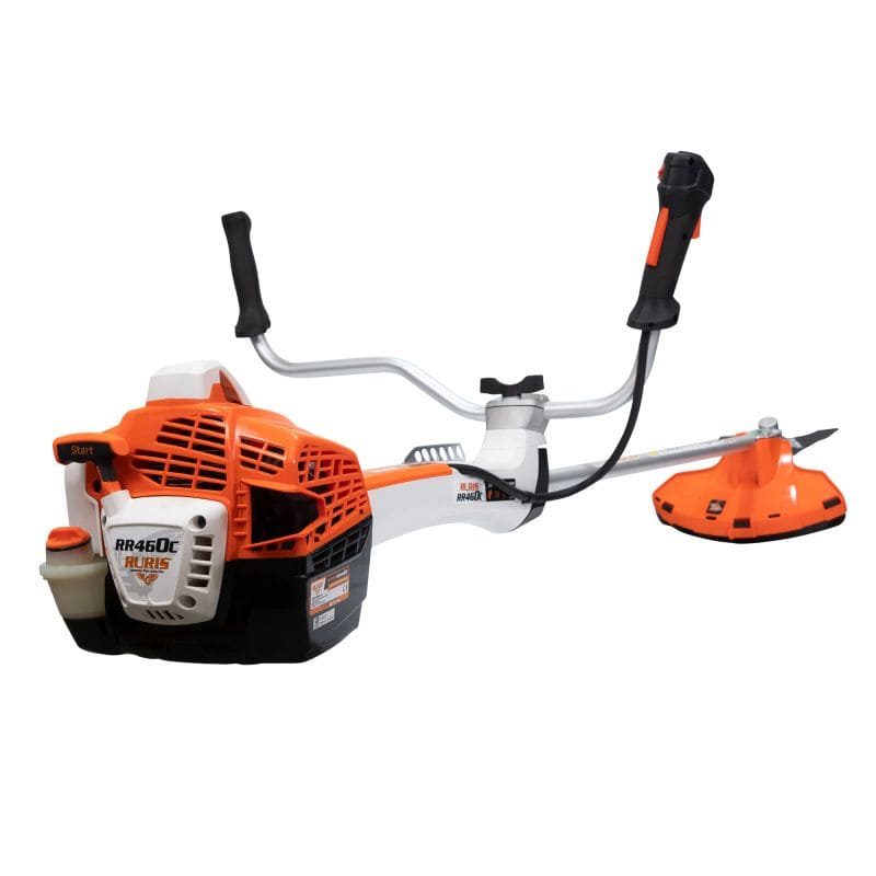 motocoasa-de-umar-RR460C-putere-3-CP-2 Motocoasă de tuns gazon/iarbă pe benzină Ruris DAC 510, putere 3.5 CP, 62 CC, motor TEZ, 2 timpi, diametru tăiere 21 cm, conține: bobină fir + disc 3 lame + disc 8 dinți + disc 80 dinți Vidia