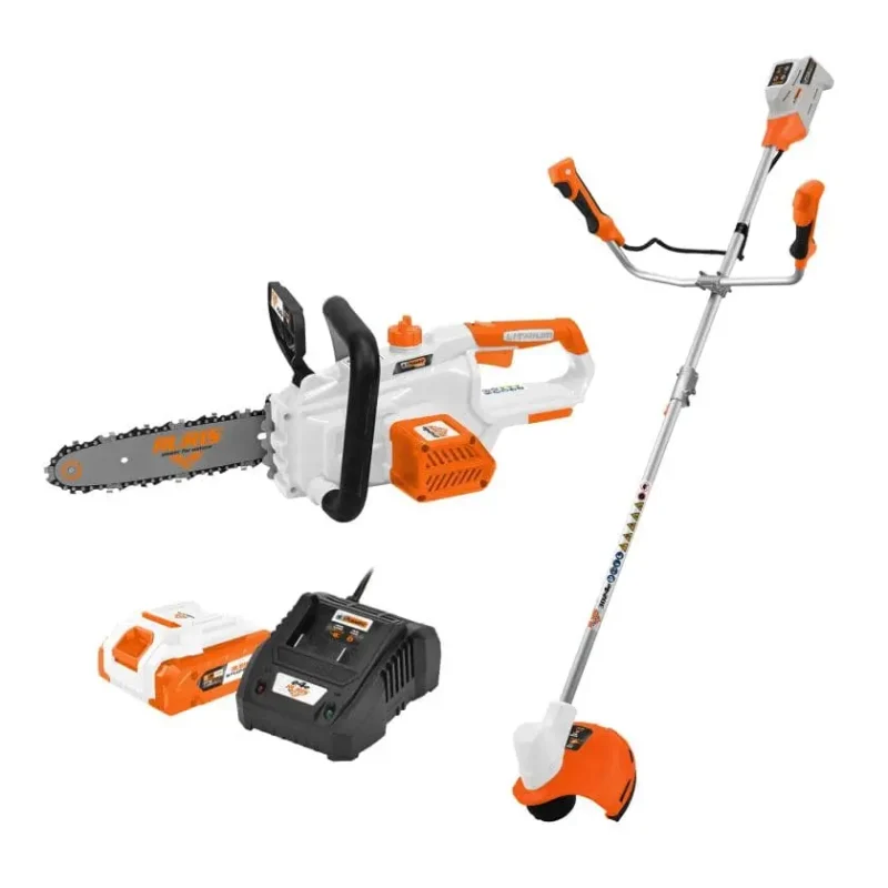 Pachet Gospodarul Eficient - conține: Motocoasă RURIS 3024e + Electroferăstrău RURIS 2524e + Kit acumulator + încărcător RURIS Alfa Up 2424e