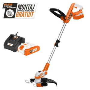 Trimmer de tuns gazon/iarbă pe acumulator RURIS 2024e Power Alfa UP, 20 V, lățime tăiere 30 cm, protecție plante, include încărcător + acumulator 20 V 4.0 Ah