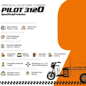 Triciclu electric RURIS Pilot 3120 pe stoc la RURIS Transilvania în Brașov