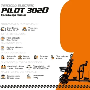 Triciclu electric RURIS Pilot 3020A / RURIS Pilot 3020G / RURIS Pilot 3020N pe stoc la RURIS Transilvania în Brașov