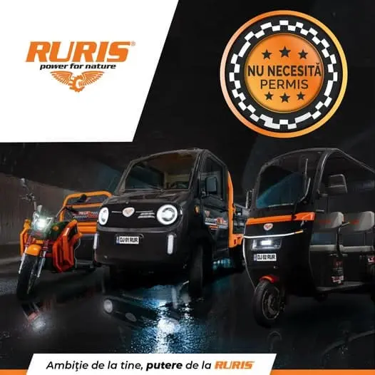 Noua gamă RURIS de vehicule electrice – tricicluri și camionete gata să îți simplifice munca. Comandă astăzi!