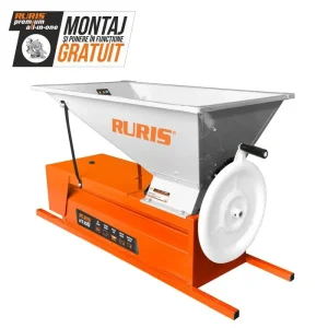 Zdrobitor manual cu desciorchinare RURIS HT100, cuvă 57L tablă vopsită, role aluminiu, productivitate 1000 kg/h, acționare manuală