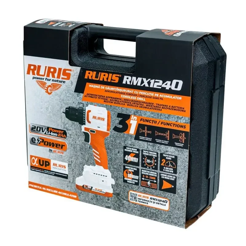 masina-de-gaurit-insurubat-pe-acumulator-ruris-rmx-1240-ruris-brasov-ruristransilvania-_6_ Mașină de găurit/înșurubat RURIS RMX1240, pe acumulator, motor electric fără perii, 20V, 2 trepte viteză, LED, accesorii incluse