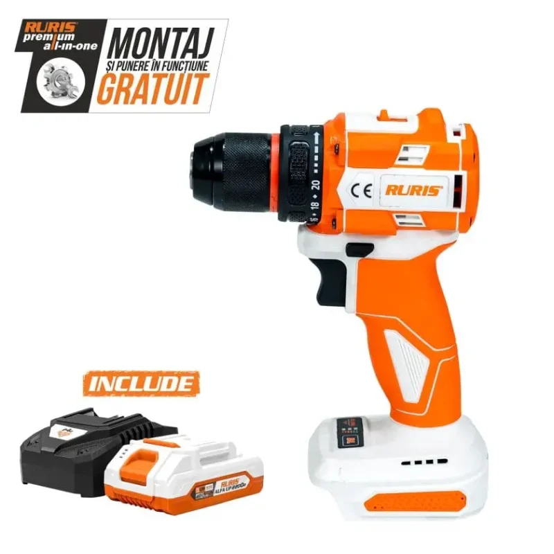 masina-de-gaurit-insurubat-pe-acumulator-ruris-rmx-1260-power-alfa-up-contine-acumulator-incarcator--4 Mașină de găurit/înșurubat cu percuție RURIS RMX1260, pe acumulator, motor electric fără perii, 20V, 60 Nm, 2 trepte de viteză, 20+1 trepte torsiune, LED, accesorii incluse