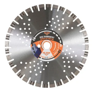 Disc diamantat RURIS Super CUT WET BA 300x25,4 pentru tăiere umedă în beton armat, diametru 300 mm, alezaj 25,4 mm, până la 5000 RPM, compatibil cu tăietoare beton RURIS RTX 600 și RTX 800, cod csba-300x25.4
