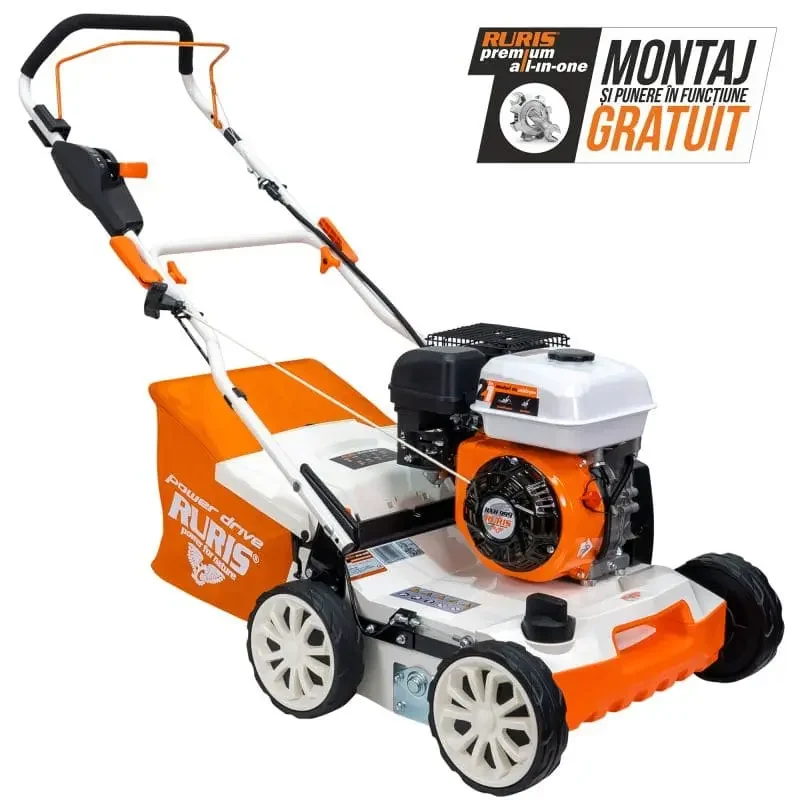 Scarificator gazon RURIS RXH999, motor General Engine 4 timpi, 5,3 CP, 212 cc, lățime de lucru 400 mm, sac colector 45 l, carcasă șasiu metal, pornire manuală