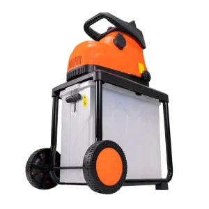 Tocător de crengi și resturi vegetale RURIS ST200S, motor electric 2800 W (2,8 kW), diametru maxim de tăiere 45 mm, viteză tăiere 42 rpm, coș colector 60 l cu închidere securizată