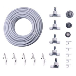 Kit terase RURIS 5815, pentru pulverizare și irigare grădină, furtun 15 m, 8 duze de aburire, debit 9-10 L/min, presiune 4-6 bar, ABS și PVC