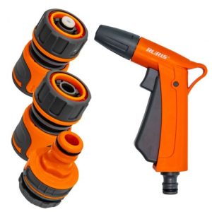 Pistol ajustabil RURIS 1031, pentru irigare grădină, 2 funcții de stropire jet și ceață, debit reglabil, racordare rapidă, compatibil 1/2 inch și 3/4 inch