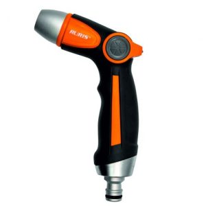 Pistol ajustabil RURIS 1071, pentru irigare grădină, jet puternic, debit reglabil, racordare rapidă, compatibil 1/2 inch și 3/4 inch, materiale ABS, TPE, aluminiu, zinc, PP și TPR