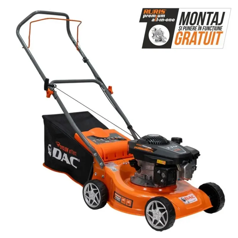 Mașină de tuns gazon DAC 100XLS, motor Ducar 4 timpi, 3.3 CP, lățime lucru 400 mm, tăiere 25-55 mm, sac colector 45 l, carcasă metalică