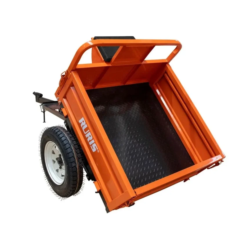 remorca-450s_11 Remorcă RURIS 450S pentru motosape RURIS, capacitate maximă 450 kg, basculare manuală, frânare mecanică cu pedală, roți 4.00-12, benă 1000x1000x300 mm