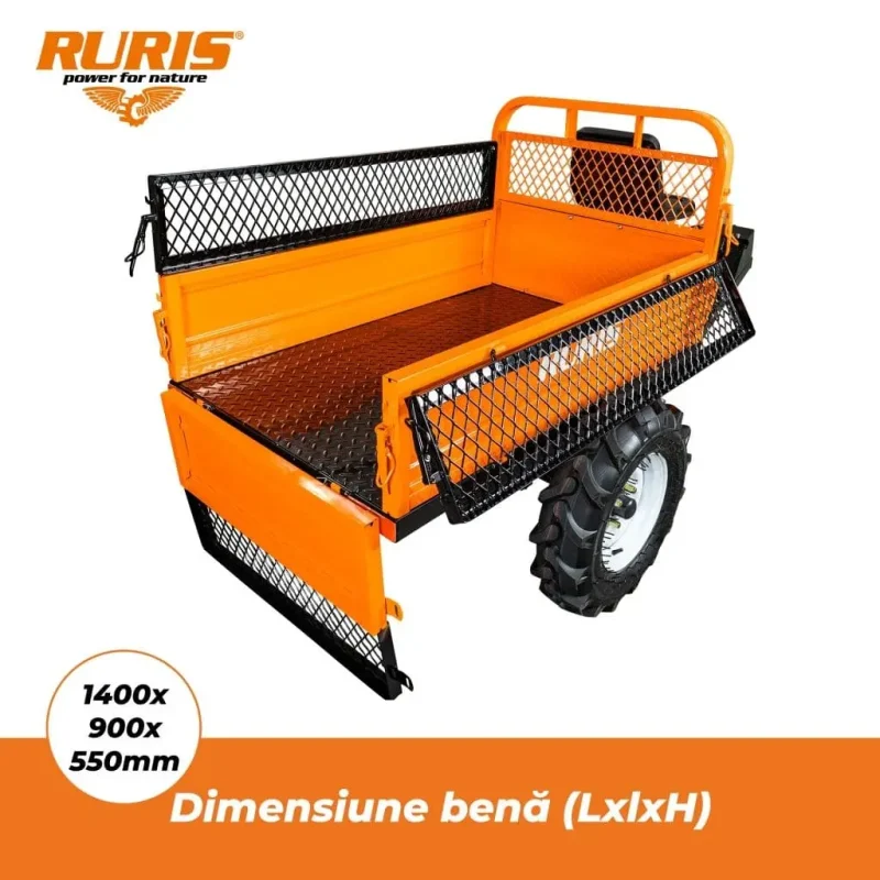 remorca-600s_03 Remorcă RURIS 600S 4x4 pentru transport pe teren dificil, capacitate maximă 600 kg, tracțiune 4x4, punte rigidă cu diferențial