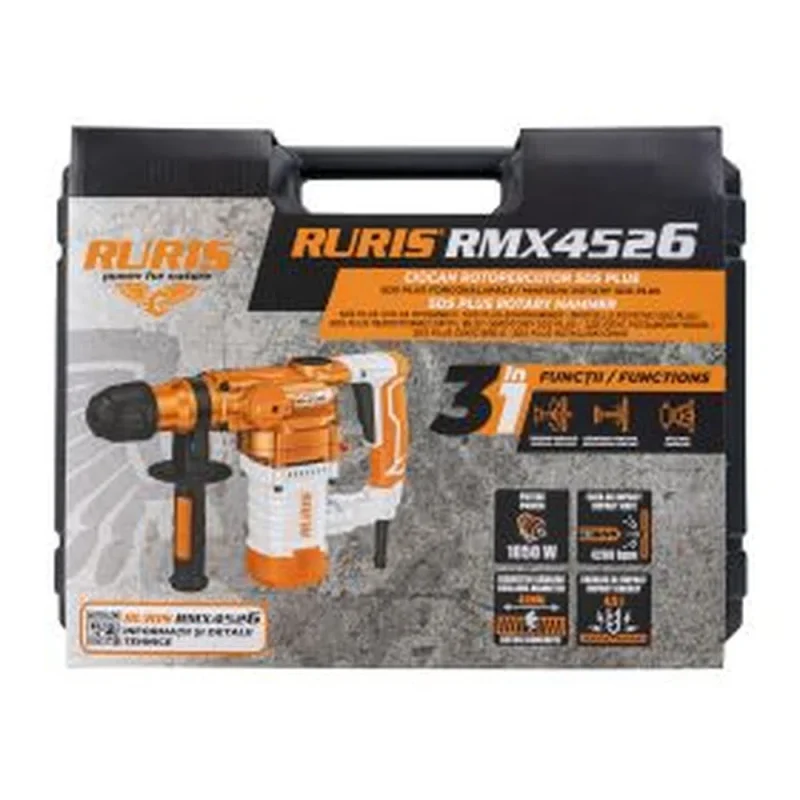 ciocan-rotopercutor-sds-plus-ruris-rmx4526-1050-w-energie-impact-4-5-j-prindere-sds-plus-03 Ciocan rotopercutor SDS Plus RURIS RMX4526, 1050 W, energie impact 4.5 J, prindere SDS Plus