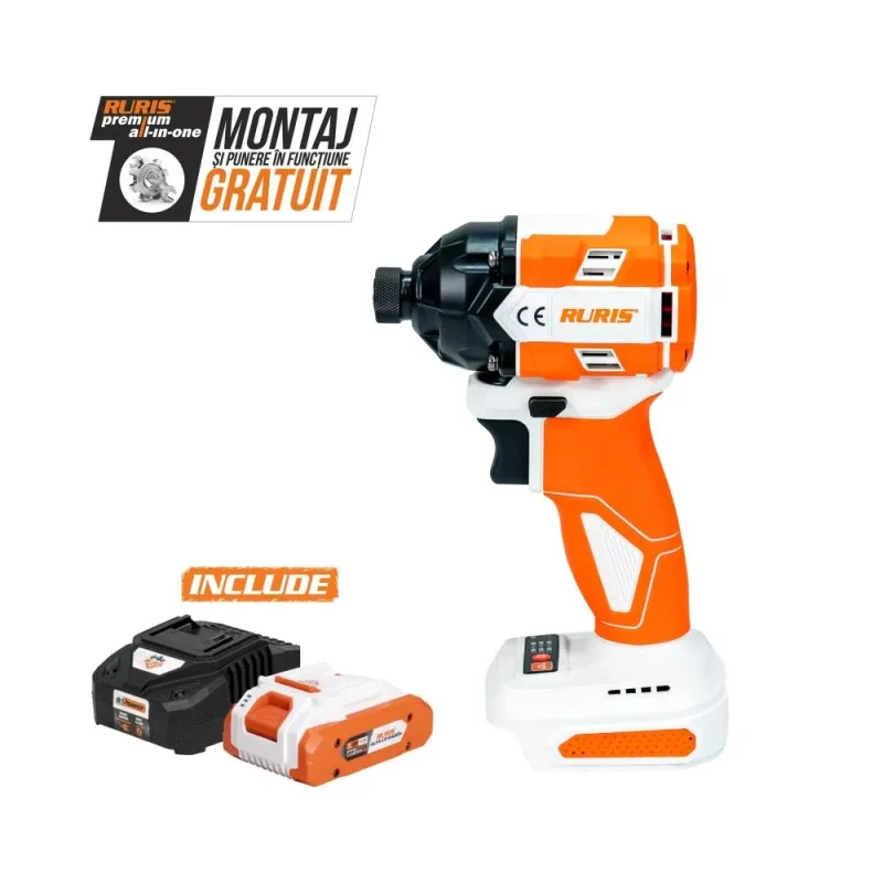 Mașină de înșurubat cu impact pe acumulator RURIS RMX2300 Power Alfa UP, motor fără perii, cuplu maxim 230 Nm