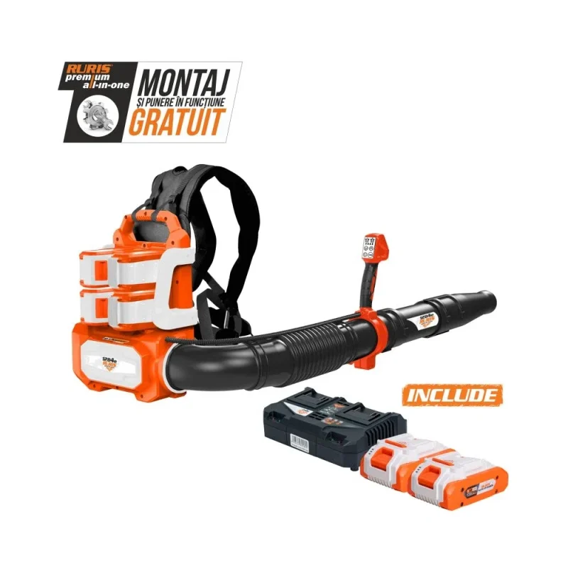 Suflantă pe acumulator RURIS 1284E Power Alfa UP, 2 acumulatori + încărcător dublu, motor fără perii, viteză aer 70 m/s